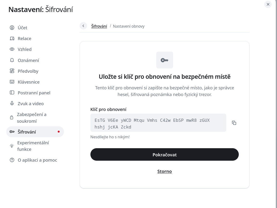 Obnovovací klíč - 12 slov